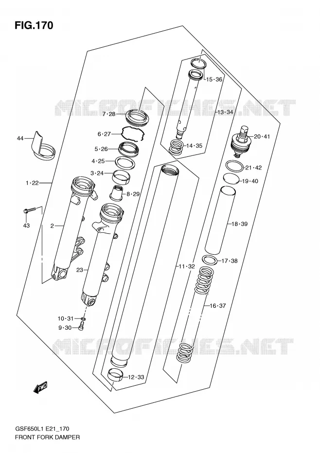 VOORVORK (GSF650AL1 E21) Suzuki MOTO 650 BANDIT 2011  GSF650AL1(E21)