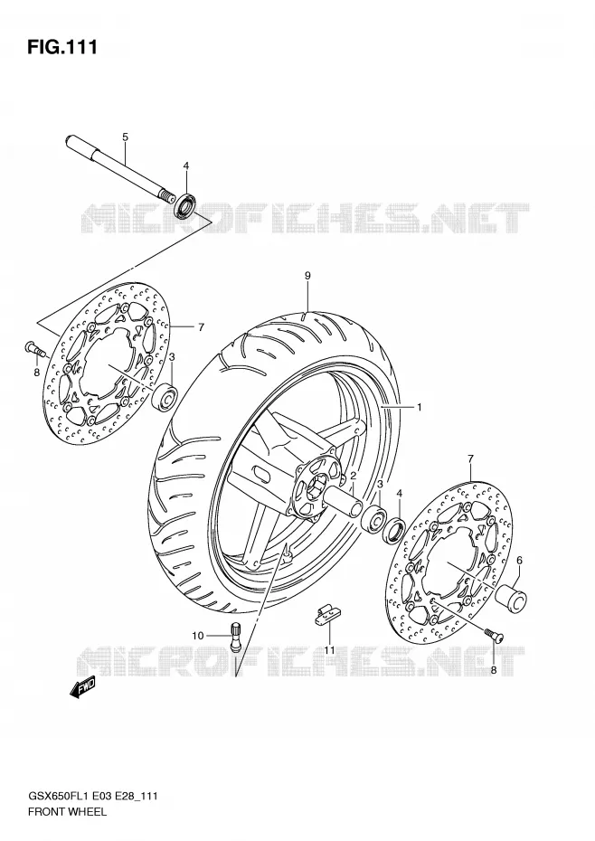 VOORWIEL (GSX650FL1 E28) Suzuki MOTO 650 GSX-F 2011  GSX650FL1(E3/E28)