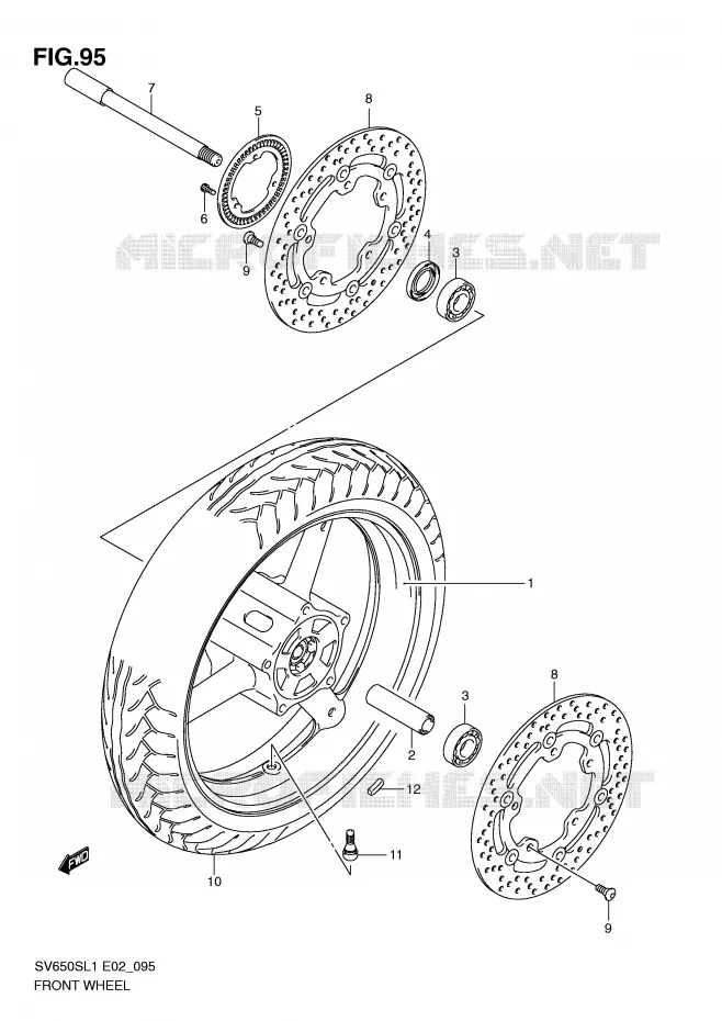 VOORWIEL (SV650SAL1 E24) Suzuki MOTO 650 SV 2011  SV650SUL1(E2)
