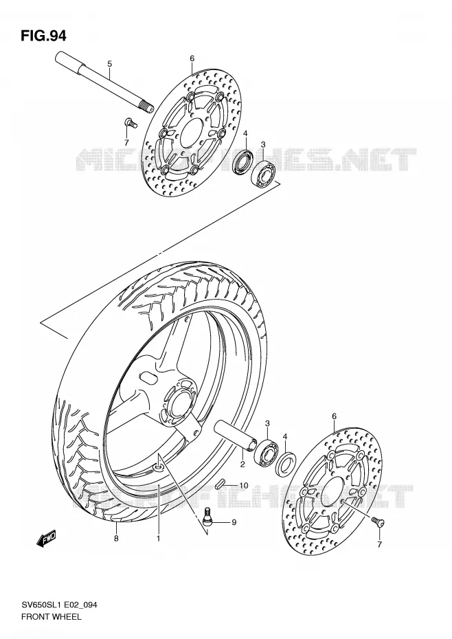 VOORWIEL (SV650SL1 E24) Suzuki MOTO 650 SV 2011  SV650SAL1(E2)