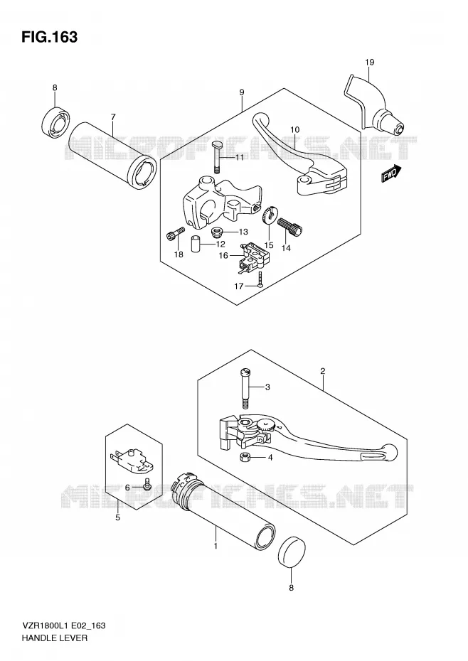 HEFBOMEN - HANDGRIPS (VZR1800L1 E2) Suzuki MOTO 1800 INTRUDER 2011  VZR1800L1(E2)
