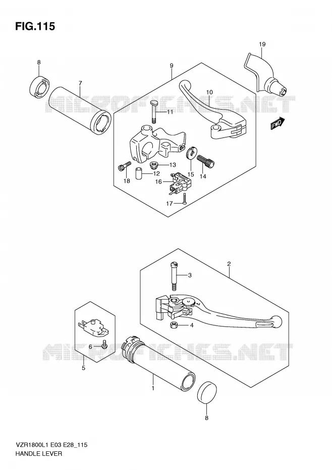 HEFBOMEN - HANDGRIPS (VZR1800L1 E33) Suzuki MOTO 1800 INTRUDER 2011  VZR1800L1(E3)