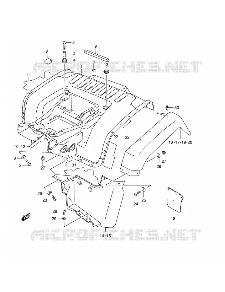 ACHTERSPATBORD (MODELE W) Suzuki QUAD 500 QUADMASTER 1999  LT-F500FX(E24)