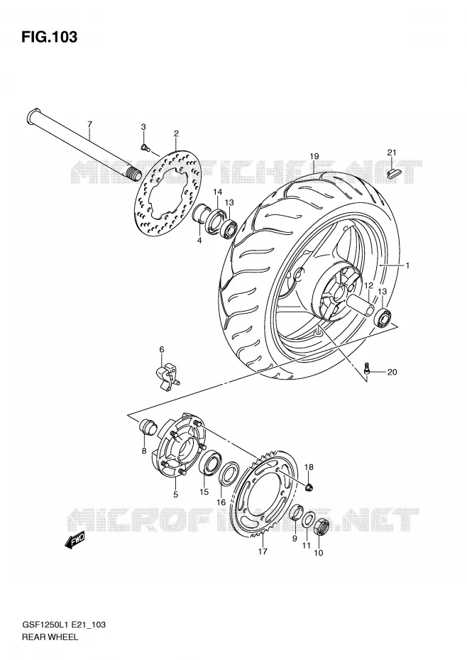 ACHTERWIEL (GSF1250L1 E21) Suzuki MOTO 1250 BANDIT 2011  GSF1250AL1(E21)