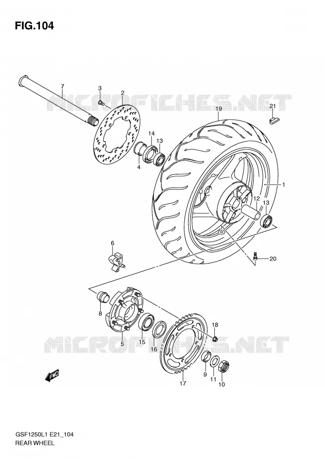 ACHTERWIEL (GSF1250L1 E24) Suzuki MOTO 1250 BANDIT 2011  GSF1250AL1(E21)