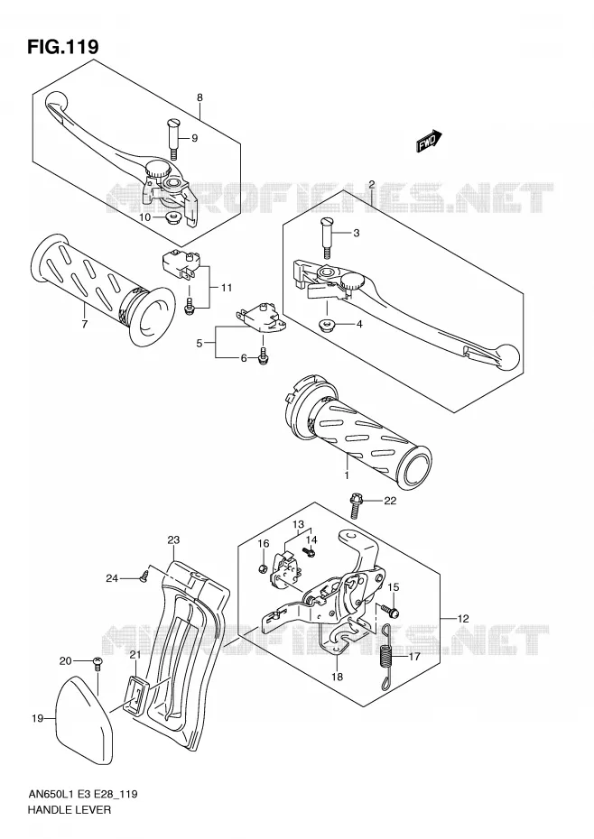 HEFBOMEN - HANDGRIPS (AN650AL1 E33) Suzuki SCOOTER 650 BURGMAN 2011  AN650L1(E3/E28)