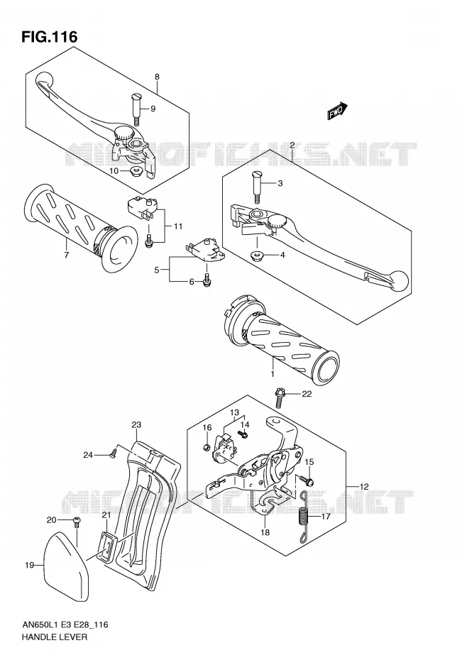 HEFBOMEN - HANDGRIPS (AN650L1 E3) Suzuki SCOOTER 650 BURGMAN 2011  AN650L1(E3/E28)