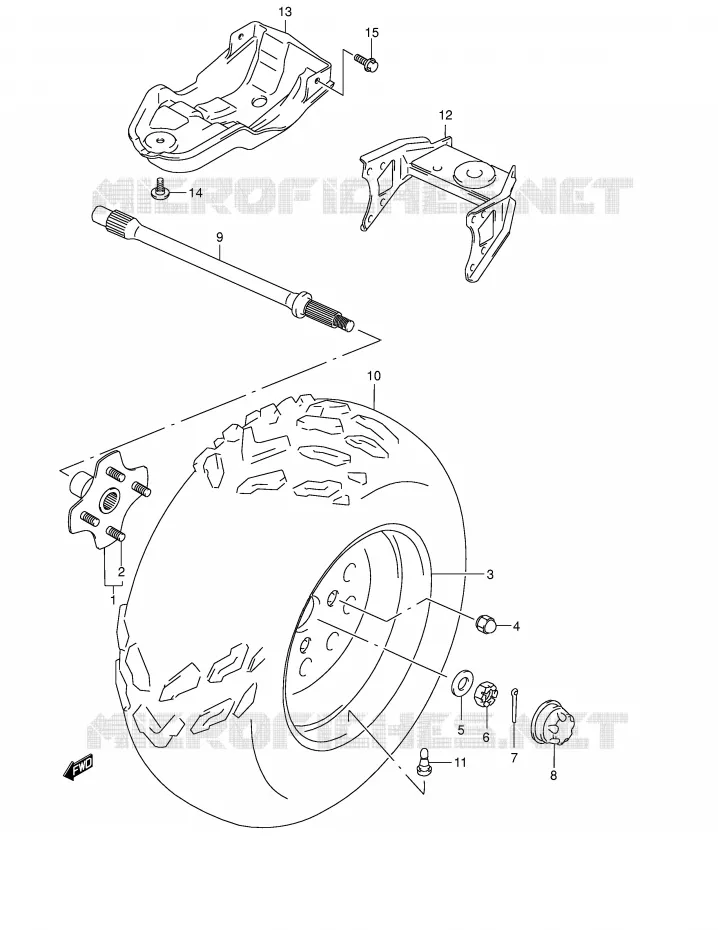 LINKERHAND ACHTERWIEL (MODELE K1/K2) Suzuki QUAD 500 VINSON 2002  LT-F500FK2(E24)