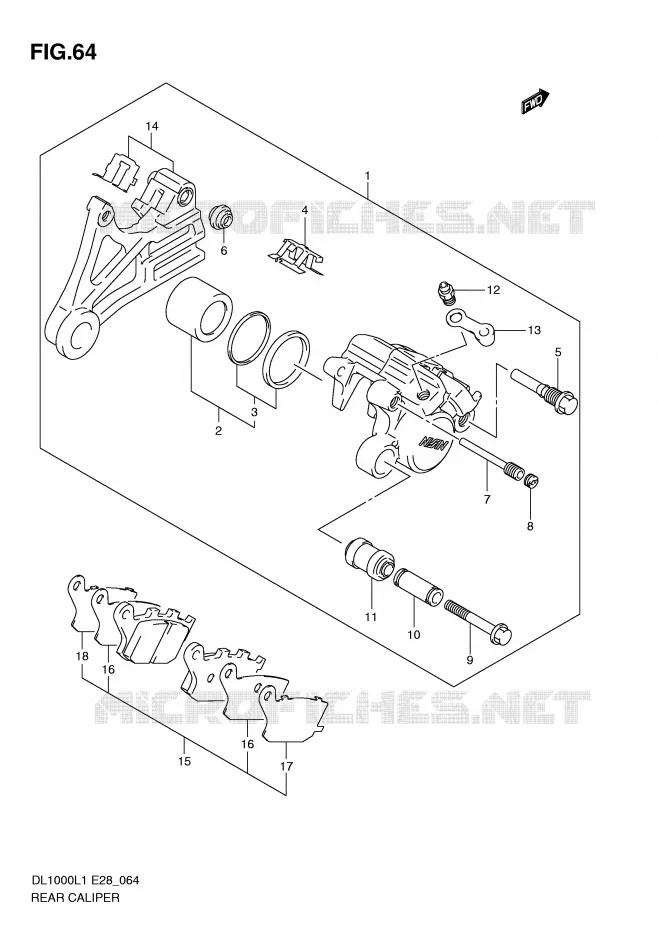 REAR CALIPER Suzuki MOTO 1000 V-STROM 2011  DL1000L1(E28)