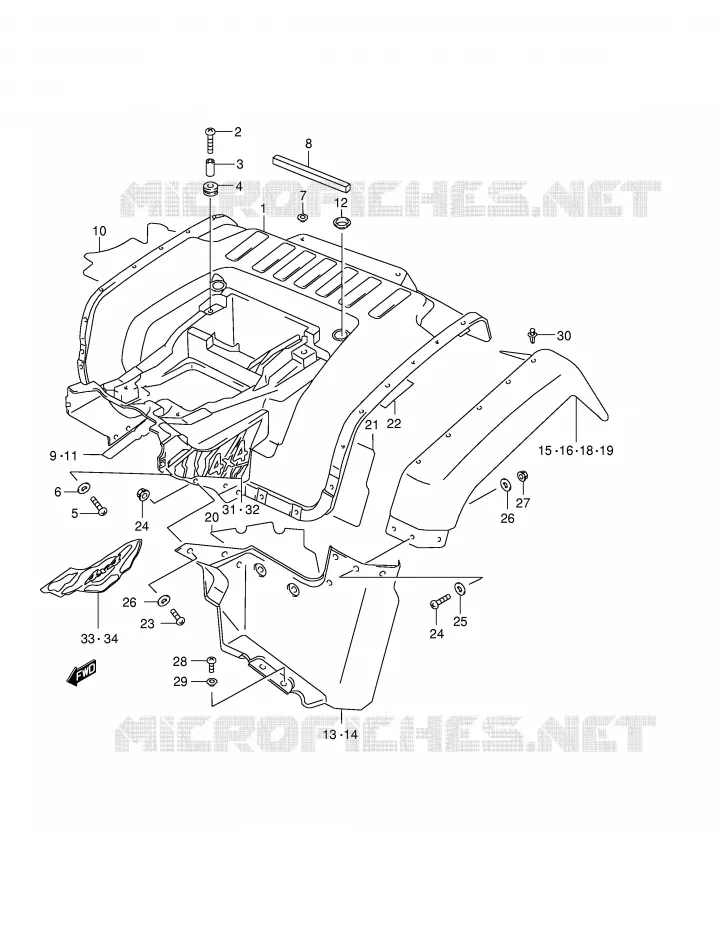 ACHTERSPATBORD (MODELE X/Y) Suzuki QUAD 500 QUADMASTER 2000  LT-F500FY(E24)