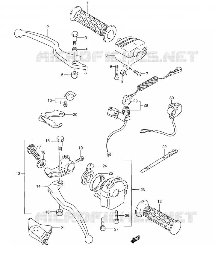 HANDGRIPS - LEVERS (MODELE K2) Suzuki QUAD 500 QUADMASTER 2000  LT-F500FY(E24)