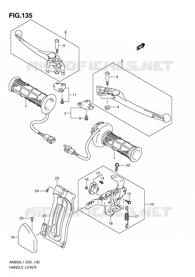 HEFBOMEN - HANDGRIPS (AN650AL1 E19) Suzuki SCOOTER 650 BURGMAN 2011  AN650L1(E2)