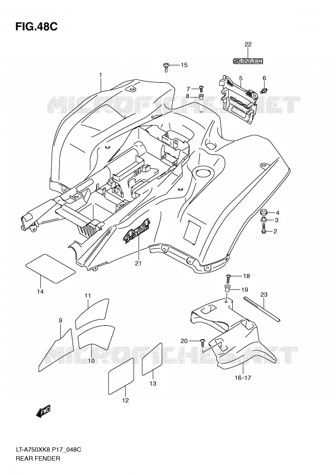 ACHTERSPATBORD (LT-A750XZK9 P17) Suzuki QUAD 750 KINGQUAD 2008  LT-A750XZK8(P17)