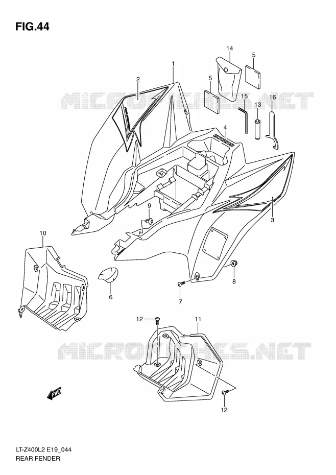 ACHTERSPATBORD (LT-Z400L2 E19) Suzuki QUAD 400 QUADSPORT 2012  LT-Z400ZL2(E19)