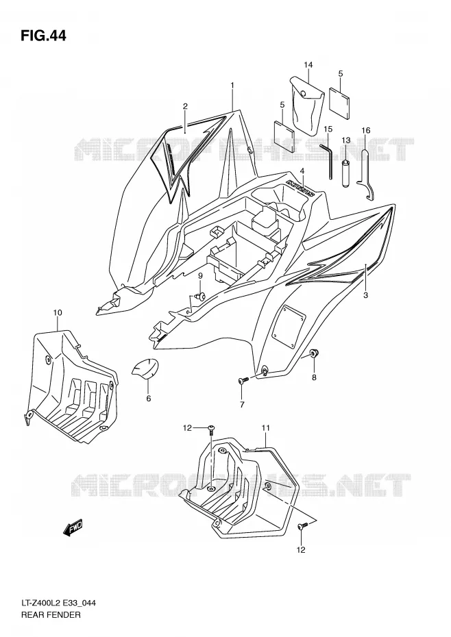 ACHTERSPATBORD (LT-Z400L2 E33) Suzuki QUAD 400 QUADSPORT 2012  LT-Z400ZL2(E33)