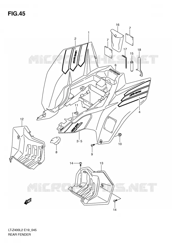 ACHTERSPATBORD (LT-Z400ZL2 E19) Suzuki QUAD 400 QUADSPORT 2015  LT-Z400L2(E19)