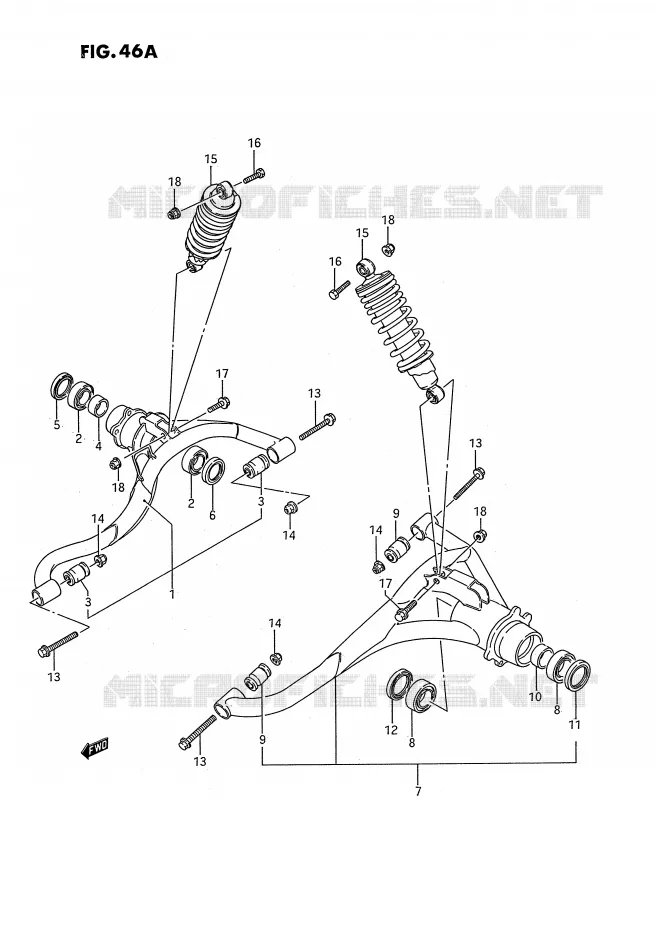 ACHTERWIELOPHANGING ARM (MODELE J/K/L/M/N/P/R/S) Suzuki QUAD 250 QUADRUNNER 1993  LT-4WDP(E3)