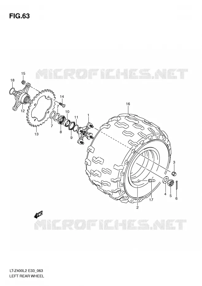 LINKERHAND ACHTERWIEL (LT-Z400L2 E33) Suzuki QUAD 400 QUADSPORT 2012  LT-Z400L2(E33)