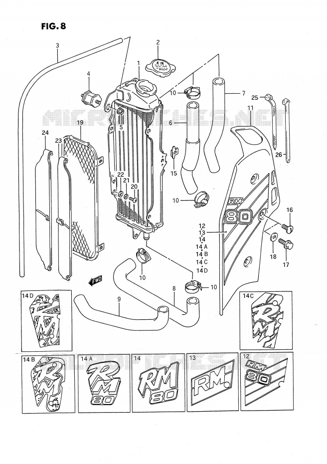 RADIATOR (MODELE G/H/K/L/M/N/P) Suzuki MOTO 80 RM 1995  RM80S(E24)