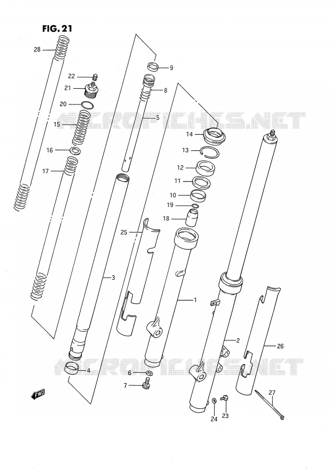 VOORVORK (MODELE G/H) Suzuki MOTO 80 RM 1992  RM80N(E24)
