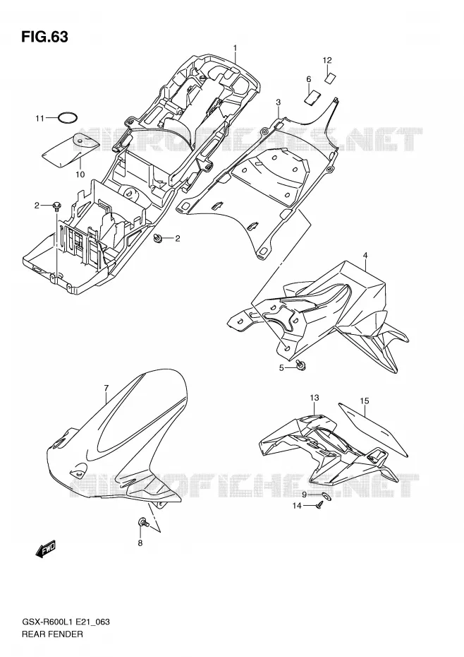 ACHTERSPATBORD (GSX-R600L1 E24) Suzuki MOTO 600 GSX-R 2012  GSX-R600UFL1(E21)