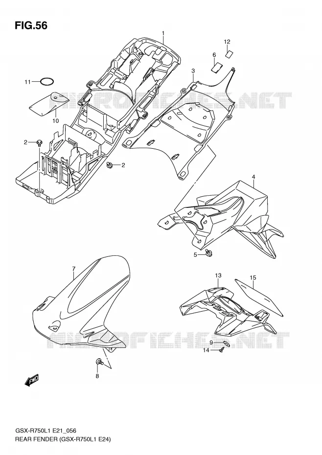 ACHTERSPATBORD (GSX-R750L1 E24) Suzuki MOTO 750 GSX-R 2012  GSX-R750UFL1(E21)