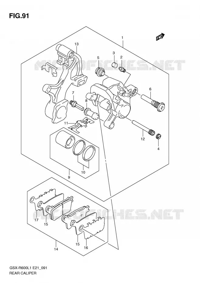 REAR CALIPER Suzuki MOTO 600 GSX-R 2011  GSX-R600L1(E21)