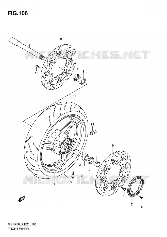 VOORWIEL (GSR750AL2 E24) Suzuki MOTO 750 GSR 2012  GSR750UEL2(E21)