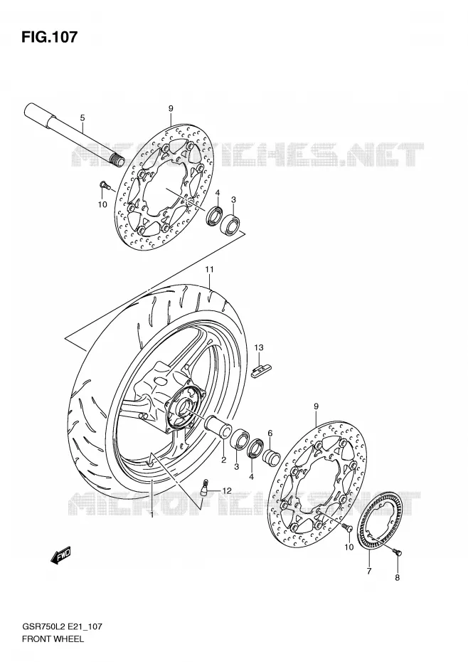 VOORWIEL (GSR750AUEL2 E21) Suzuki MOTO 750 GSR 2012  GSR750AL2(E21)