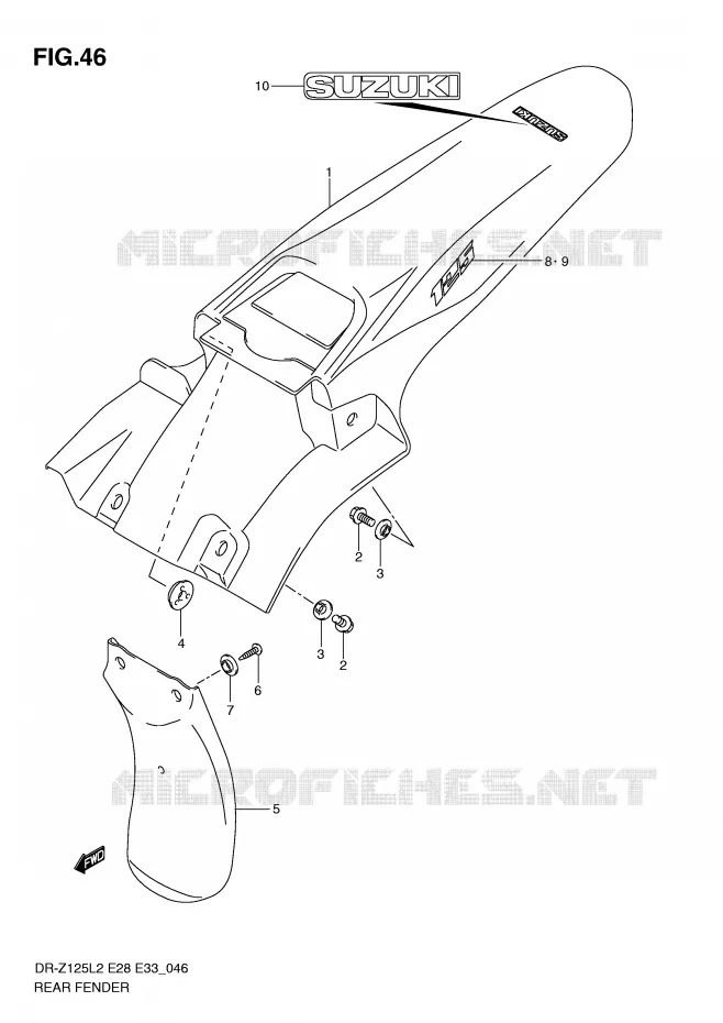 ACHTERSPATBORD (DR-Z125L2 E33) Suzuki MOTO 125 DR-Z 2012  DR-Z125L2(E28)