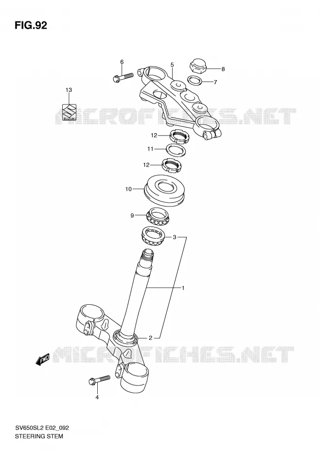 STUURKOLOM (SV650SAL2 E24) Suzuki MOTO 650 SV 2012  SV650SUL2(E02)