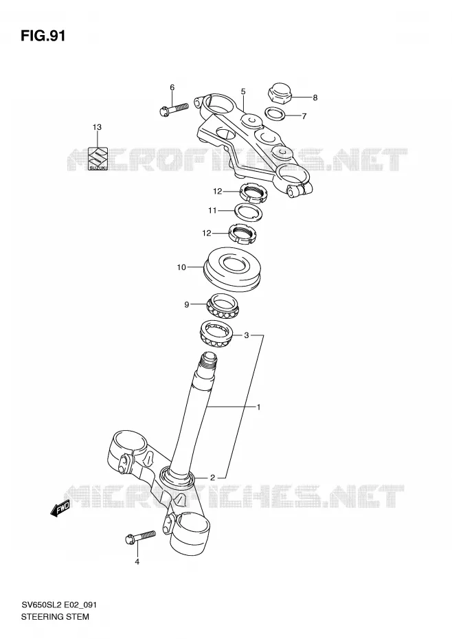 STUURKOLOM (SV650SUL2 E24) Suzuki MOTO 650 SV 2012  SV650SUL2(E02)