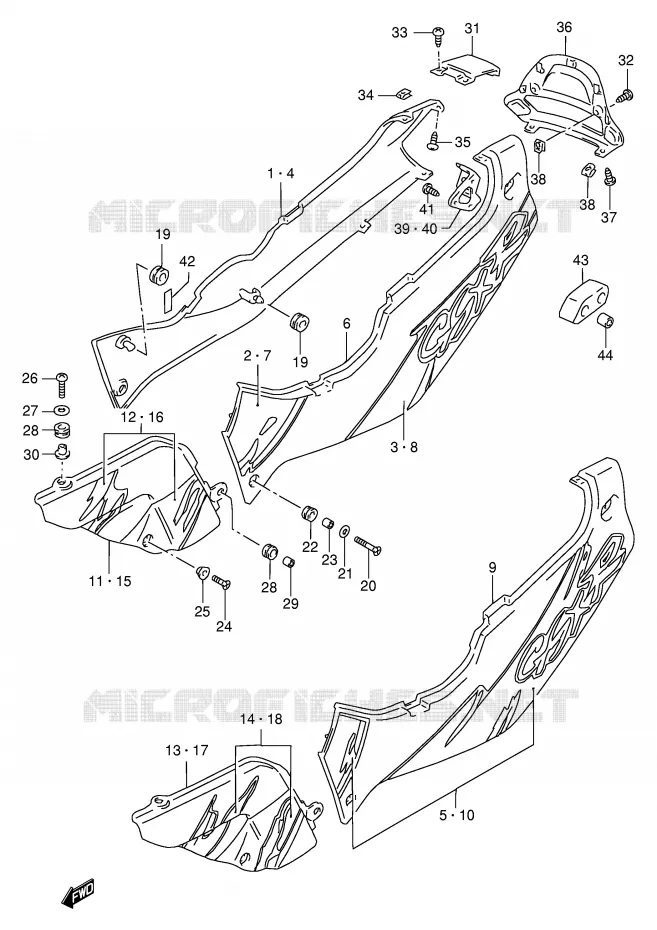 ACHTER KUIP  (MODELE P) Suzuki MOTO 1100 GSX-R 1998  GSX-R1100WW(E2)