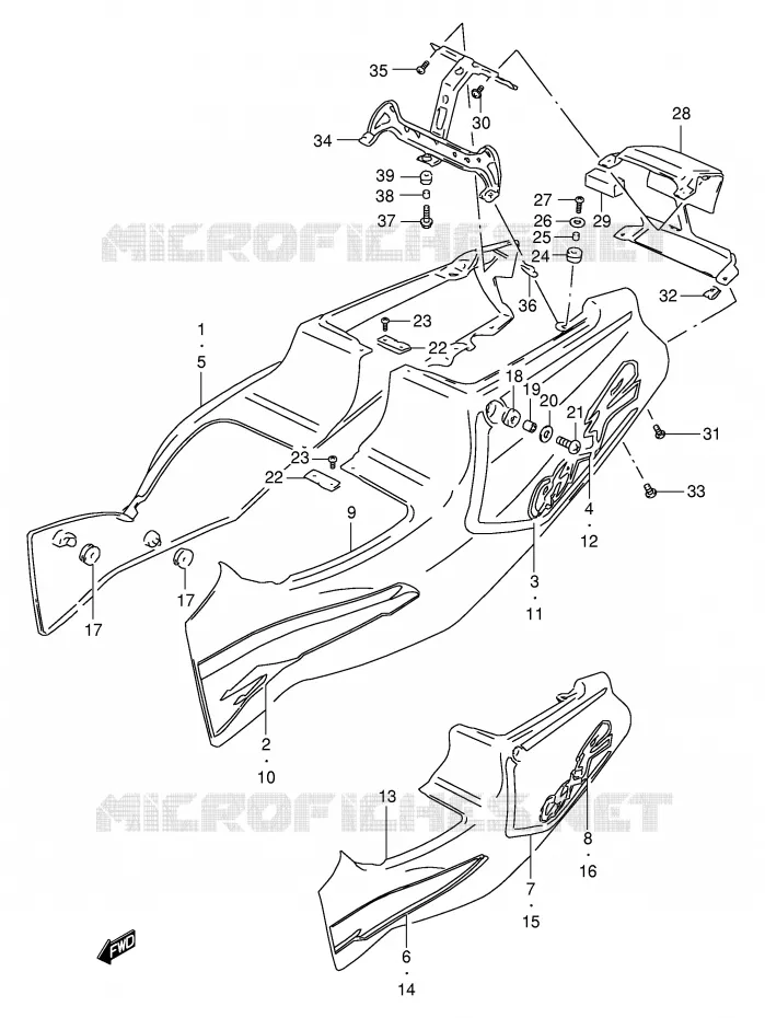 ACHTER KUIP  (MODELE R) Suzuki MOTO 400 GSX-R 1990  GSX-R400RL(E30)