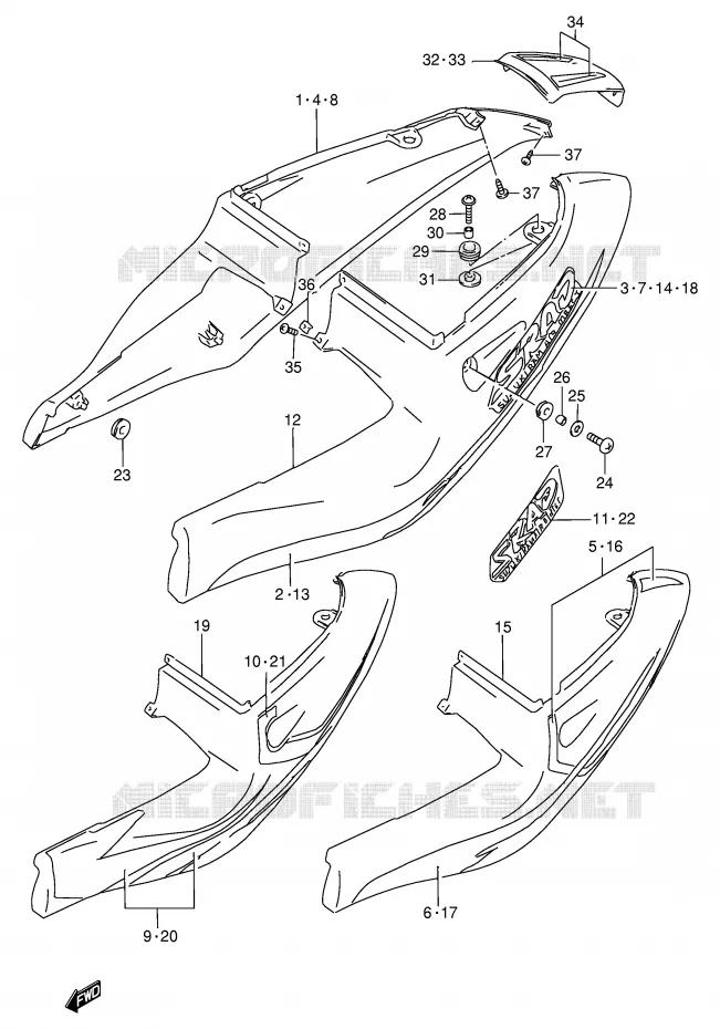 ACHTER KUIP  (MODELE T) Suzuki MOTO 750 GSX-R 1999  GSX-R750X(E2)