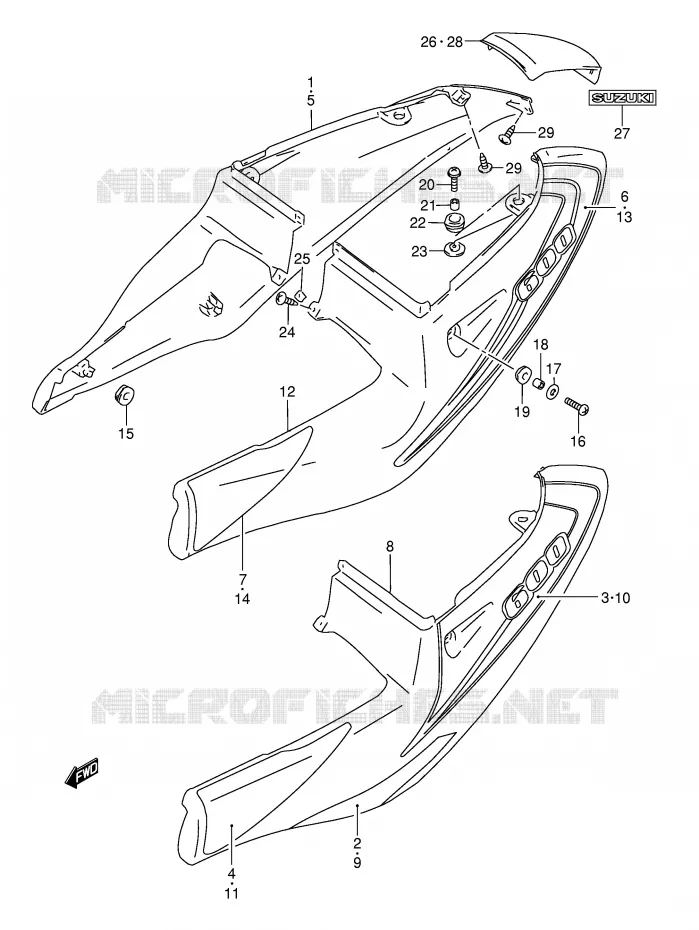 ACHTER KUIP  (MODELE Y FOR L99,BP9,CE2) Suzuki MOTO 600 GSX-R 1999  GSX-R600X(E2)