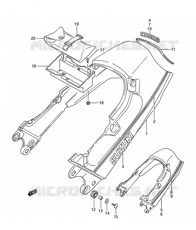 ACHTER KUIP - SEAT COWL (MODELE J/K/L) Suzuki MOTO 1100 GSX-F 1991  GSX1100FM(E28)