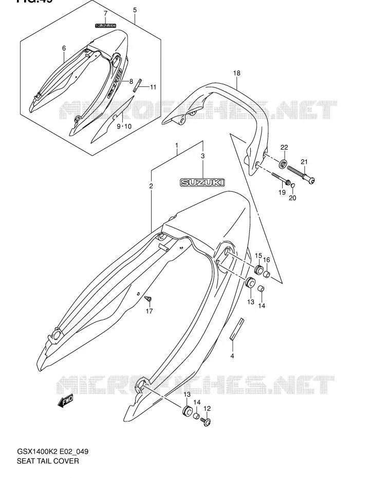 ACHTER KUIP - SEAT COWL (MODELE K2) Suzuki MOTO 1400 GSX 2002  GSX1400K2(E2)
