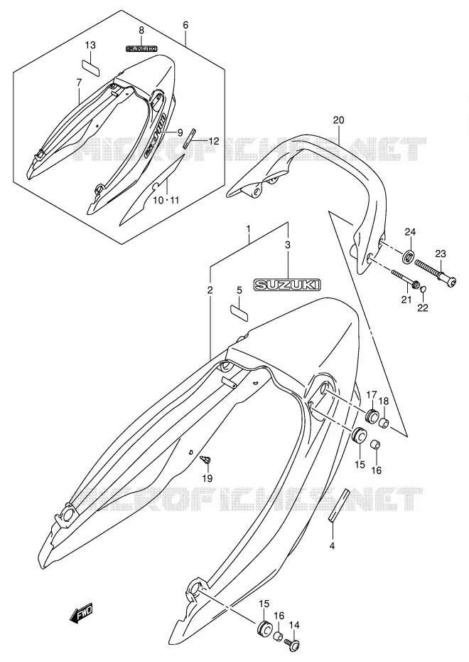ACHTER KUIP - SEAT COWL (MODELE K3) Suzuki MOTO 1400 GSX 2003  GSX1400U1K3(E2)