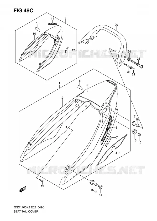 ACHTER KUIP - SEAT COWL (MODELE K5) Suzuki MOTO 1400 GSX 2003  GSX1400K3(E2)