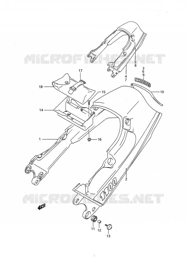 ACHTER KUIP - SEAT COWL (MODELE M/N/P) Suzuki MOTO 1100 GSX-F 1993  GSX1100FP(E28)