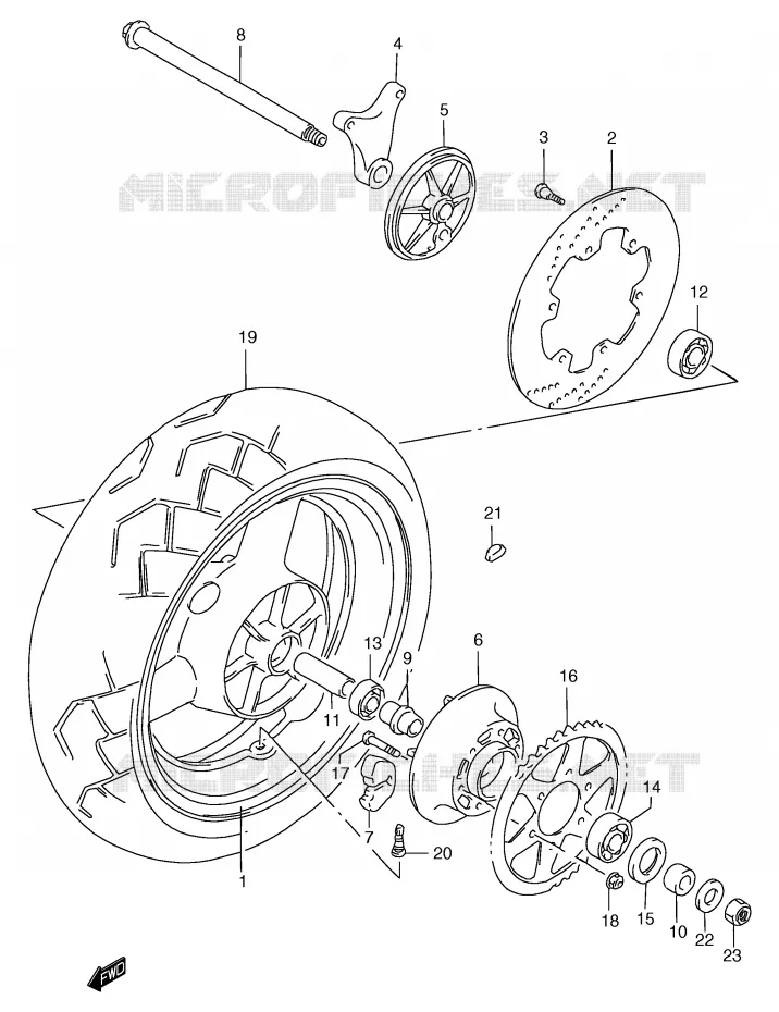 ACHTERWIEL (GSF1200SAV/SAW/SAX/SAY) Suzuki MOTO 1200 BANDIT 2000  GSF1200Y/GSF1200SY/GSF1200SAY