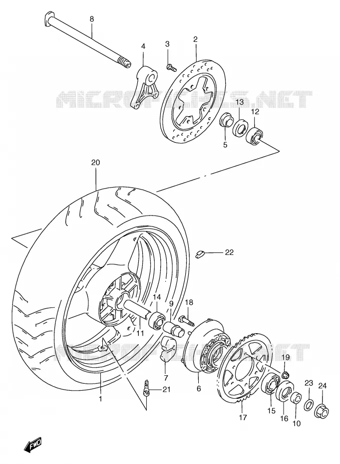 ACHTERWIEL (GSF1200T/V/W/X/Y/ST/SV/SW/SX/SY) Suzuki MOTO 1200 BANDIT 2000  GSF1200SAY(E2)