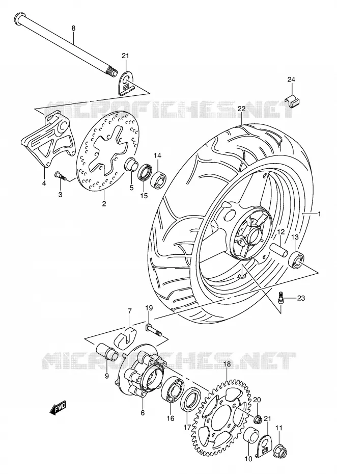 ACHTERWIEL (GSF650K5/UK5/SK5/SUK5/K6/UK6/SK6/SUK6) Suzuki MOTO 650 BANDIT 2005  GSF650SUK5(E2)