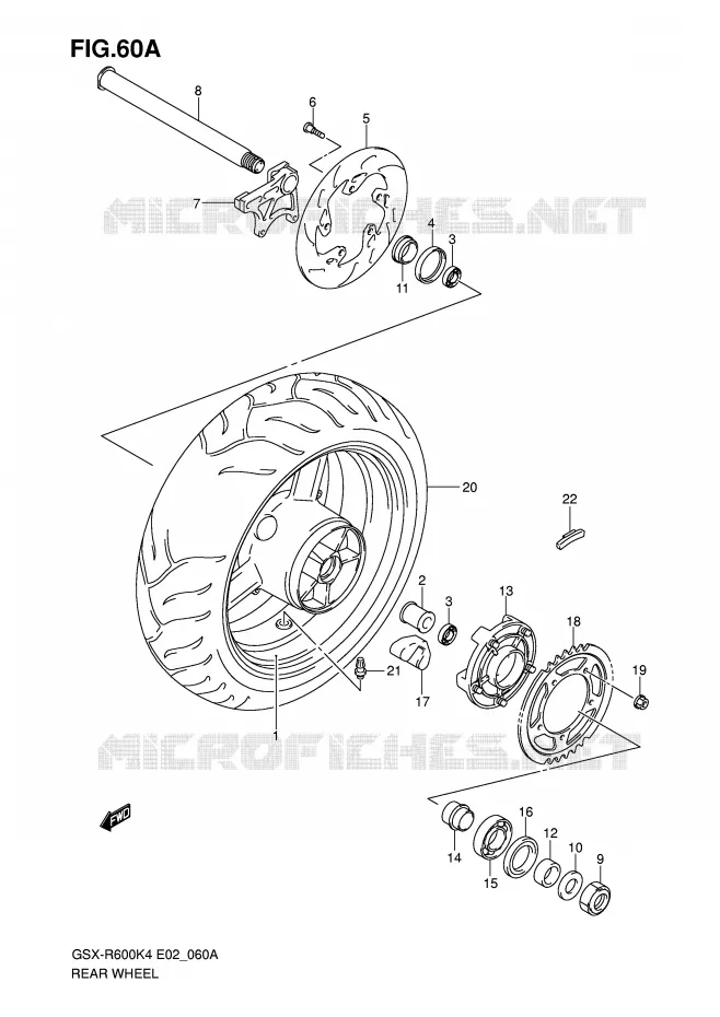 ACHTERWIEL (GSX-R600XK5/U2XK5/U3XK5) Suzuki MOTO 600 GSX-R 2004  GSX-R600U2K4(E2)