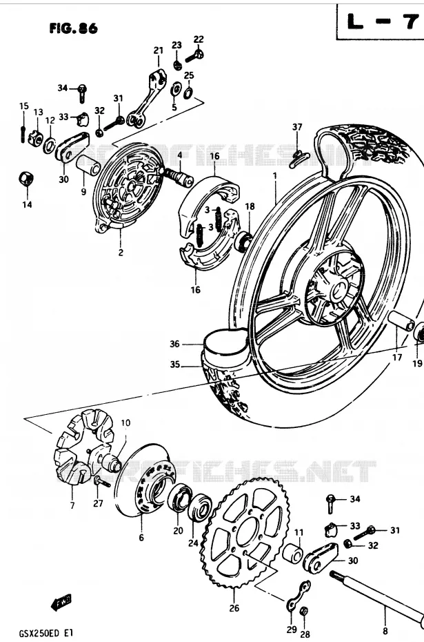 ACHTERWIEL (MODELE D) Suzuki MOTO 250 GSX 1983  GSX250D(Z/D)