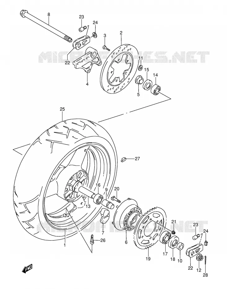 ACHTERWIEL (MODELE P/R) Suzuki MOTO 1100 GSX-R 1997  GSX-R1100WV(E28)