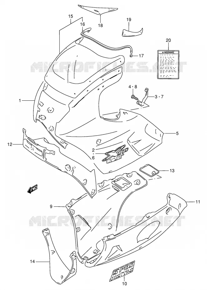 FRONT KUIP (MODELE M 19A) Suzuki MOTO 250 GSX 1991  GSX250FM(E24)