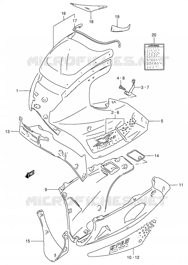 FRONT KUIP (MODELE N) Suzuki MOTO 250 GSX 1991  GSX250FM(E24)