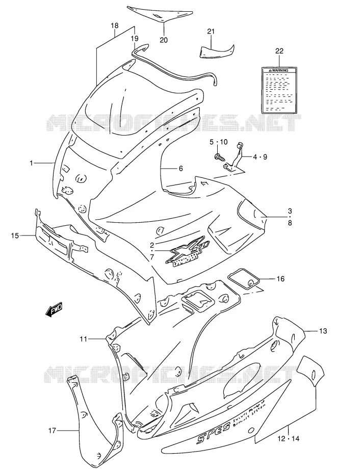 FRONT KUIP (MODELE P) Suzuki MOTO 250 GSX 1991  GSX250FM(E24)